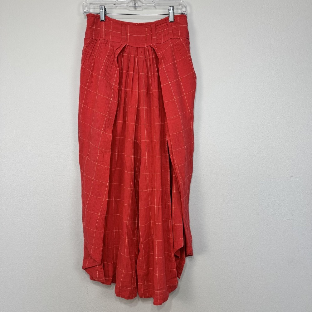 Free People Lunar Cove Pants Women's Small Flowy Wide Leg Boho Red‎ Combo Check